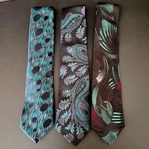 LOT OF 7~MENS TIES~PACO RABANNE PARIS~JONES NEW YORK~DAMON~BLACK BLUE PURPLE - Picture 9 of 15